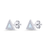 Art Deco 8.3mm Lab Created White Opal Triangle Stud Earring Halo CZ 925 Sterling Silver Wholesale