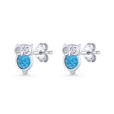 Round 9.7mm Lab Created Blue Opal Owl Stud Earring 925 Sterling Silver Wholesale