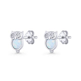 Round 9.7mm Lab Created White Opal Owl Stud Earring 925 Sterling Silver Wholesale