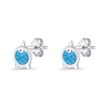 Round 9.6mm Lab Created Blue Opal Unicorn Stud Earring 925 Sterling Silver Wholesale