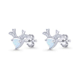 Triangular 7.3mm Lab Created White Opal Deer Stud Earring 925 Sterling Silver Wholesale