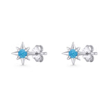 Round 5.4mm Star Stud Earring Lab Created Blue Opal 925 Sterling Silver Wholesale