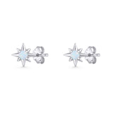 Round 5.4mm Star Stud Earring Lab Created White Opal 925 Sterling Silver Wholesale