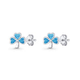 Four Leaf Clover Stud Earring 7mm Lab Created Blue Opal 925 Sterling Silver Wholesale