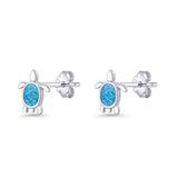 Oval 8.3mm Turtle Stud Earring Lab Created Blue Opal 925 Sterling Silver Wholesale