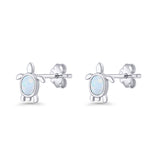 Oval 8.3mm Turtle Stud Earring Lab Created White Opal 925 Sterling Silver Wholesale