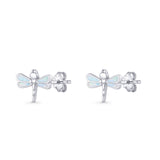 Dragonfly Stud Earring 8.8mm Lab Created White Opal 925 Sterling Silver Wholesale