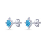 Floral Oval Stud Earring Lab Created Blue Opal  925 Sterling Silver Wholesale