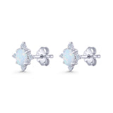 Floral Oval Stud Earring Lab Created White Opal  925 Sterling Silver Wholesale