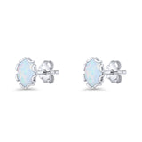 Oval 6.8mm Lab Created White Opal Floral Stud Earring 925 Sterling Silver Wholesale