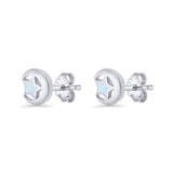 Crescent Moon & Star Stud Earring Lab Created White Opal 925 Sterling Silver Wholesale