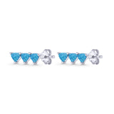 Three Stone Triangular Lab Created Blue Opal Stud Earring 925 Sterling Silver Wholesale