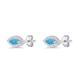 Marquise Halo Evil Eye Stud Earring Lab Created Blue Opal 925 Sterling Silver Wholesale