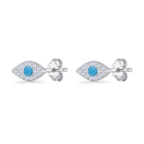 Round Lab Created Blue Opal 6.6mm Marquise Evil Eye Stud Earring 925 Sterling Silver Wholesale