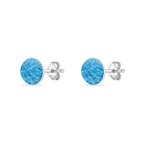 Round 7mm Lab Created Blue Opal Solitaire Stud Earring 925 Sterling Silver Wholesale