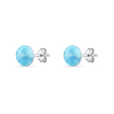 Round 7mm Larimar Solitaire Stud Earring 925 Sterling Silver Wholesale