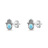 Round 9mm Larimar Hand Of Hamsa Stud Earring 925 Sterling Silver Wholesale