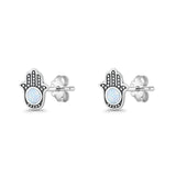 Round 9mm Lab Created White Opal Hand Of Hamsa Stud Earring 925 Sterling Silver Wholesale