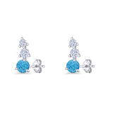 Three Stone Lab Created Blue Opal 8.2mm Tapered CZ Stud Earring 925 Sterling Silver Wholesale