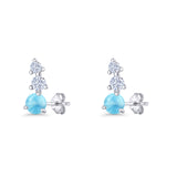 Three Stone Larimar 8.2mm Tapered CZ Stud Earring 925 Sterling Silver Wholesale