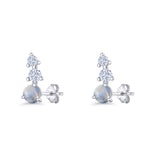 Three Stone Moonstone 8.2mm Tapered CZ Stud Earring 925 Sterling Silver Wholesale