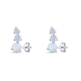 Three Stone Lab Created White Opal 8.2mm Tapered CZ Stud Earring 925 Sterling Silver Wholesale