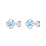 Round 6.5mm Larimar Four Leaf Clover Stud Earring 925 Sterling Silver Wholesale