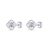 Round 6.5mm Moonstone Four Leaf Clover Stud Earring 925 Sterling Silver Wholesale