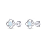 Round 6.5mm Lab Created White Opal Four Leaf Clover Stud Earring 925 Sterling Silver Wholesale