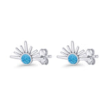 Round 7.5mm Sunset Stud Earring Lab Created Blue Opal 925 Sterling Silver Wholesale