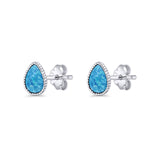 Pear Teardrop Stud Earring 7mm Lab Created Blue Opal 925 Sterling Silver Wholesale