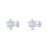 Round 8.7mm Lab Created White Opal Floral Stud Earring 925 Sterling Silver Wholesale