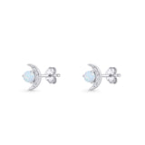 Moon Stud Earring 7mm Round Lab Created White Opal & Clear CZ 925 Sterling Silver Wholesale