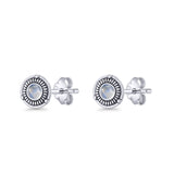 Floral Boho Stud Earring 7.4mm Oxidized Moonstone 925 Sterling Silver Wholesale