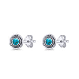 Floral Boho Stud Earring 7.4mm Oxidized Turquoise 925 Sterling Silver Wholesale