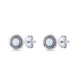 Floral Boho Stud Earring 7.4mm Oxidized Lab Created White Opal 925 Sterling Silver Wholesale