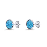 Round Lab Created Blue Opal Stud Earring Oxidized 925 Sterling Silver Wholesale