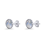 Round Moonstone Stud Earring Oxidized 925 Sterling Silver Wholesale