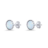 Round Lab Created White Opal Stud Earring Oxidized 925 Sterling Silver Wholesale