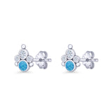 Paw Print Stud Earring Lab Created Blue Opal & Cubic Zirconia 925 Sterling Silver Wholesale