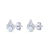 Paw Print Stud Earring Lab Created White Opal & Cubic Zirconia 925 Sterling Silver Wholesale