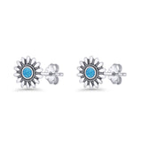 Sunflower Stud Earring 8.6mm Lab Created Blue Opal Oxidized 925 Sterling Silver Wholesale