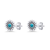 Sunflower Stud Earring 8.6mm Turquoise Oxidized 925 Sterling Silver Wholesale