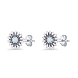 Sunflower Stud Earring 8.6mm Lab Created White Opal Oxidized 925 Sterling Silver Wholesale