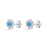 Flower Stud Earring Lab Created Blue Opal & Cubic Zirconia 925 Sterling Silver Wholesale