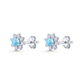 Flower Stud Earring Larimar & Cubic Zirconia 925 Sterling Silver Wholesale