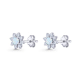 Flower Stud Earring Lab Created White Opal & Cubic Zirconia 925 Sterling Silver Wholesale