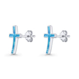 Cross Stud Earring Lab Created Blue Opal 925 Sterling Silver Wholesale