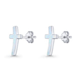 Cross Stud Earring Lab Created White Opal 925 Sterling Silver Wholesale