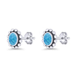 Oval Lab Created Blue Opal Beaded Bali Stud Earring Oxidized 925 Sterling Silver Wholesale